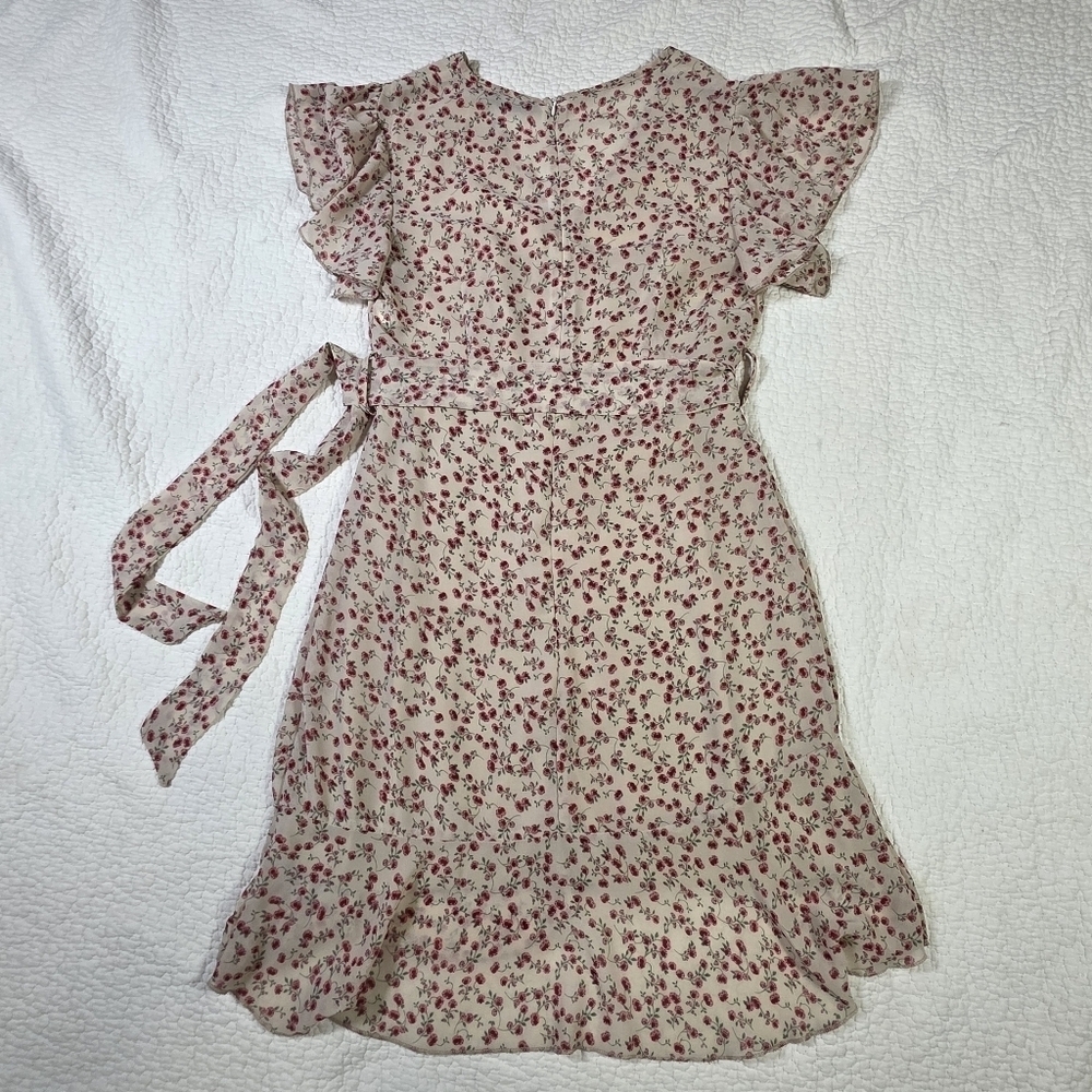 Shein Floral Print Flutter Sleeve Faux Wrap Dress - Picture 2 of 7